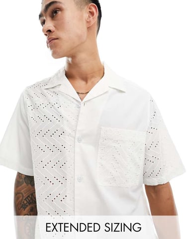 ASOS DESIGN kortärmad avslappnad revere broderad skjorta i vitt