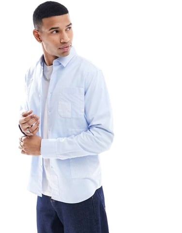Farah Brewer slim fit patch shirt in blue