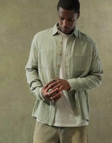 ASOS DESIGN relaxed square collar shirt in khaki