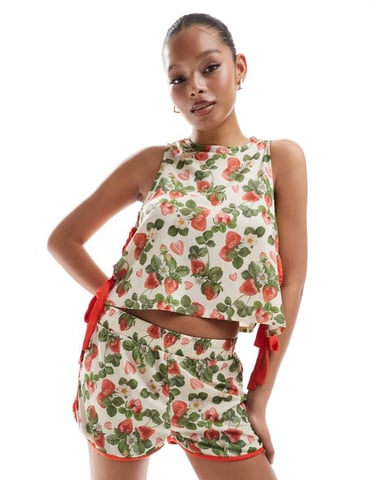 ASOS DESIGN contrast trim short co-ord in fruit print