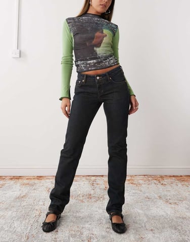 Weekday Nail low waist slim leg jeans in dark blue wash