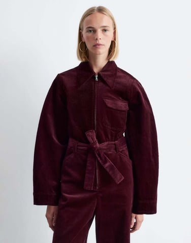 & Other Stories belted corduroy jumpsuit in burgundy