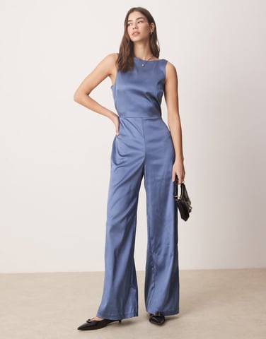 Abercrombie & Fitch sleeveless sculpt high neck jumpsuit in blue
