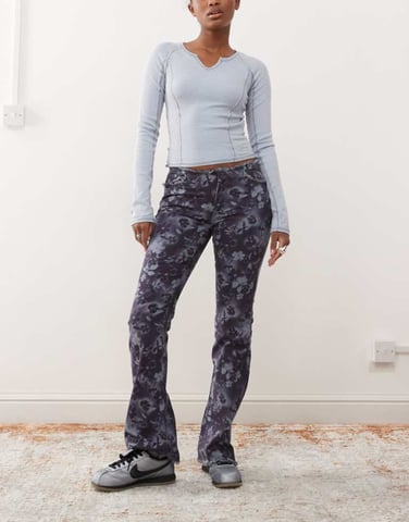 Monki low rise stretch bootcut jeans in blue floral