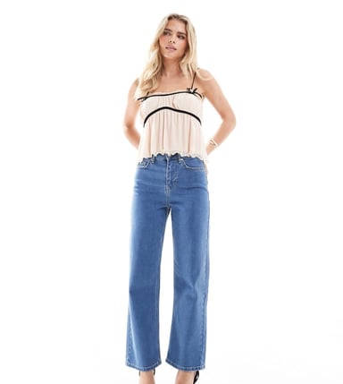Miss Selfridge Petite heart pocket straight leg jean in light wash