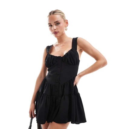 ASOS DESIGN Petite bustier smock playsuit in black