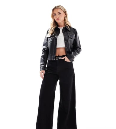 Miss Selfridge Petite wide leg jean in clean black