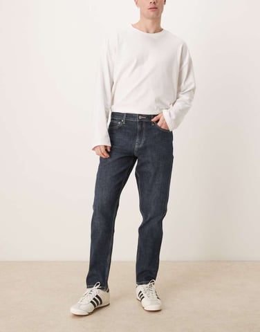 ASOS DESIGN stretch tapered jeans in dark wash blue