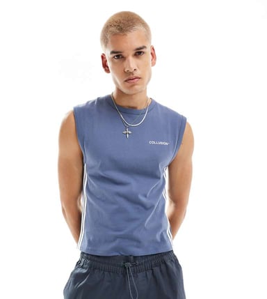 COLLUSION side stripe muscle fit vest in blue