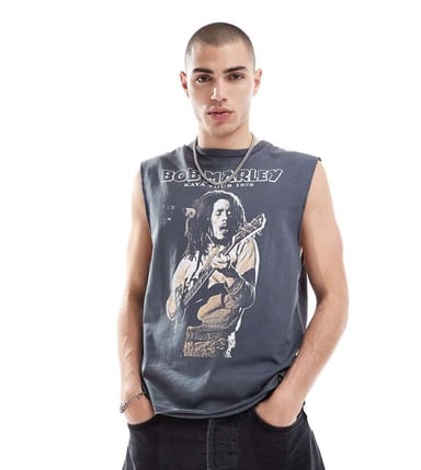 Reclaimed Vintage Bob Marley licensed tank in washed charcoal