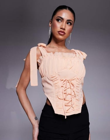 ASOS DESIGN chiffon lace up detail corset in blush