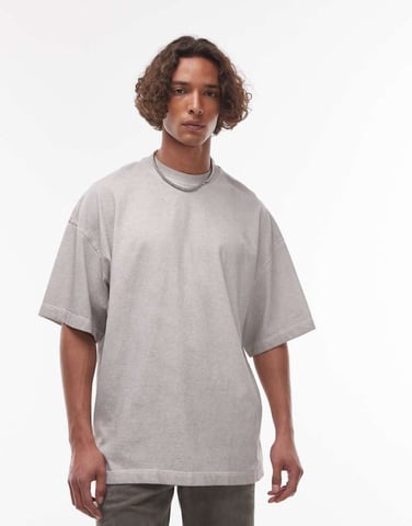 Topman avslappnad passform oljetvättad t-shirt i ljusgrå