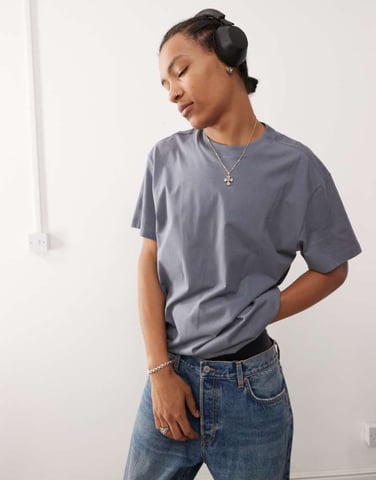 Weekday oversized t-shirt in steel blue