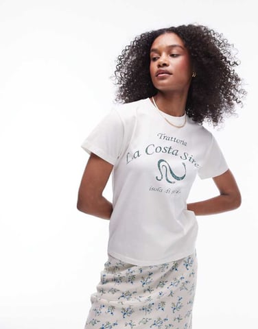 Topshop graphic trattoria la costa slim tee in ecru