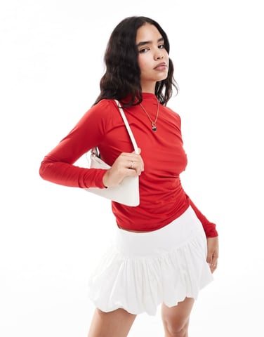 Vero Moda long sleeved ruched jersey top in cherry red
