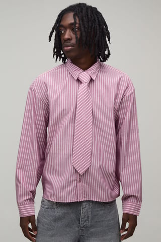 Oversized Boxy Stripe Shirt and Tie