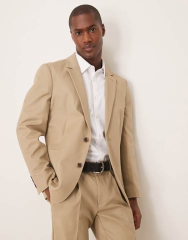 ASOS DESIGN tailored suit jacket in stone soft cotton