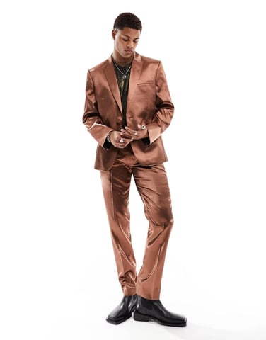 ASOS DESIGN regular kostymjacka i guld satin