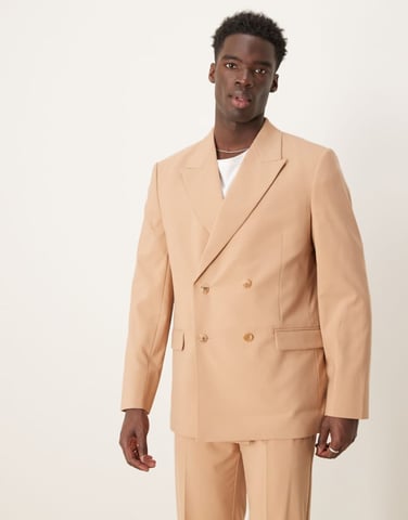 ASOS DESIGN double breasted relaxed suit jacket in camel