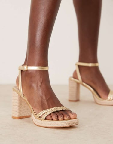 Glamorous braided espdrille heeled sandals in gold