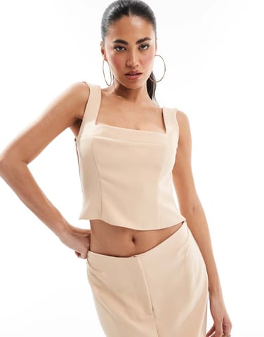ASOS DESIGN formal square neck top co-ord in taupe