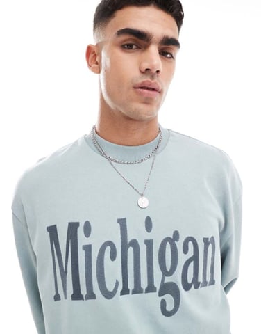 ASOS DESIGN sweatshirt with text print in washed blue