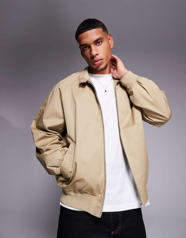 ASOS DESIGN harrington jacket in stone - NUDE