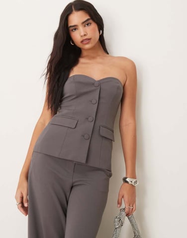YAS tailored bandeau top co-ord in thunderstorm grey