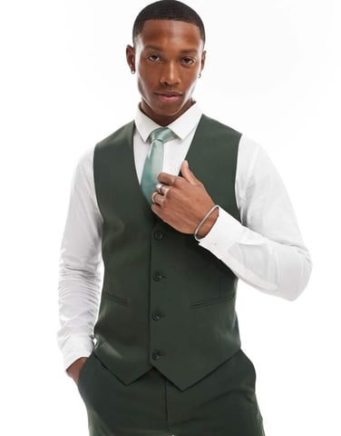 ASOS DESIGN skinny suit waistcoat in dark green