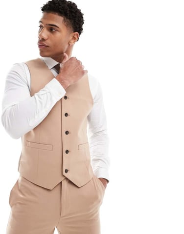 ASOS DESIGN super skinny suit waistcoat in dark stone