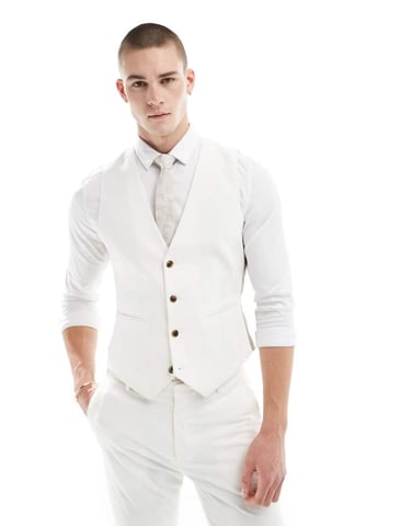 ASOS DESIGN skinny suit waistcoat in light stone