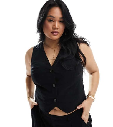 ASOS DESIGN Curve waistcoat with linen in black