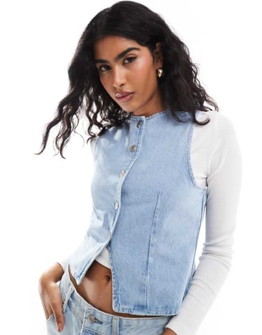 ASOS DESIGN denim waistcoat in bleach