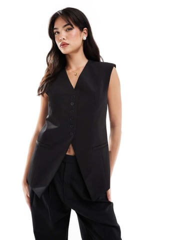 ASOS DESIGN långmodell med överdrivna axlar väst i svart
