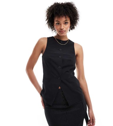 ASOS DESIGN Tall high neck waistcoat in black
