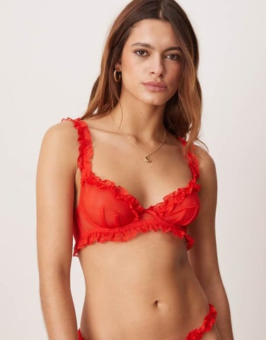 ASOS DESIGN Honor lace frill underwired bra in red