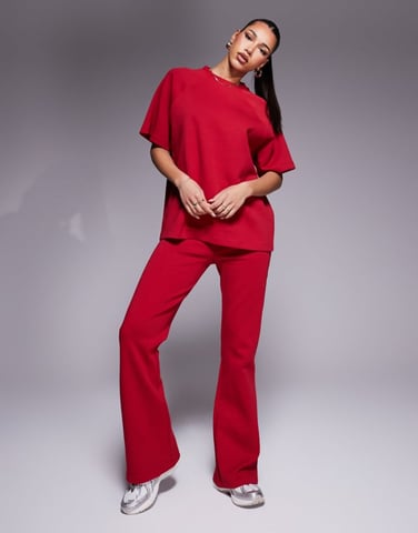 ASOS DESIGN co-ord interlock flared jogger in red