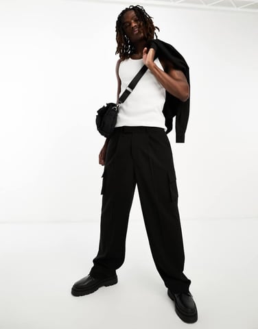 ASOS DESIGN wide cargo pocket co-ord trouser in black