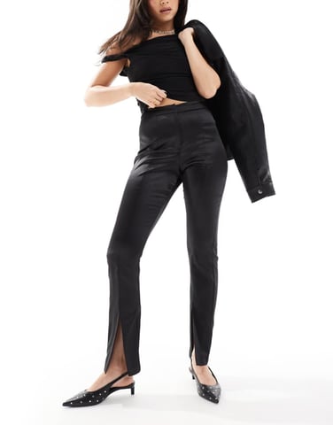 Miss Selfridge co-ord tailored satin cigarette trouser in black