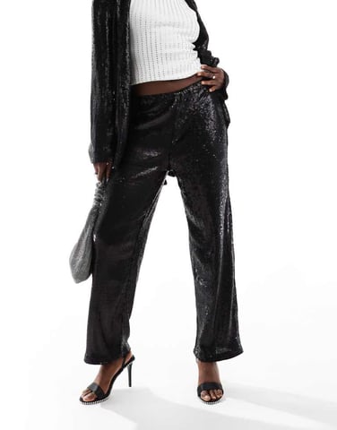 ASOS DESIGN tailored sequin ankle grazer trousers in black