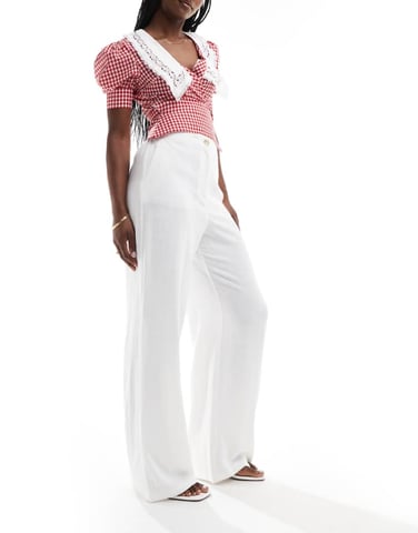 ASOS DESIGN relaxed tailored trouser with linen in white