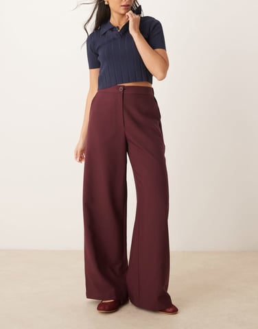 ASOS DESIGN tailored relaxed straight leg trousers in dark cherry