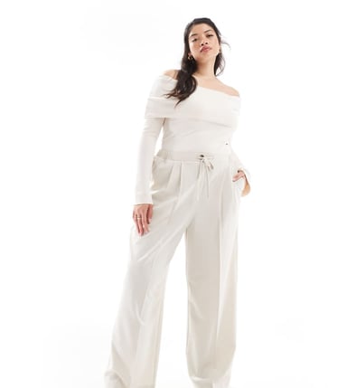 ASOS DESIGN Curve tailored pull on trousers in stone