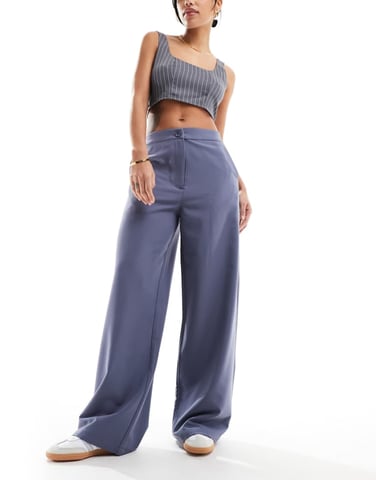 ASOS DESIGN tailored wide leg dad trousers in blue