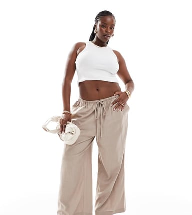ASOS DESIGN Curve pull on trouser with linen in sand