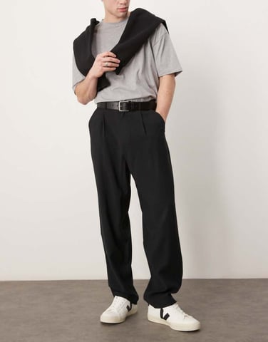 ASOS DESIGN loose skater fit smart trousers in black