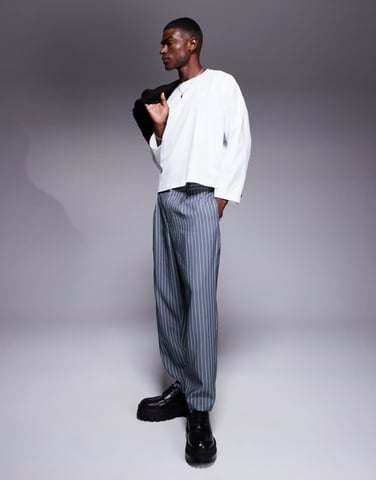 ASOS DESIGN carrot fit smart trousers in grey pinstripe