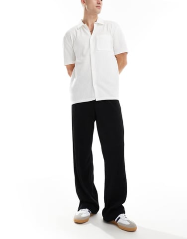 ASOS DESIGN smart wide leg plisse trousers in black