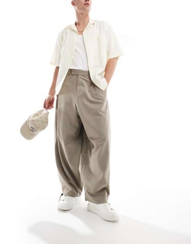 ASOS DESIGN smart wide leg parachute trousers in brown twill