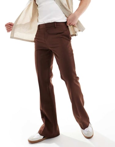 ASOS DESIGN smart flared trousers in brown